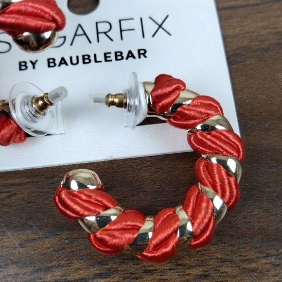 Sugarfix Baublebar Red Gold Croissant Hoop Earrings New - Picture 4 of 4